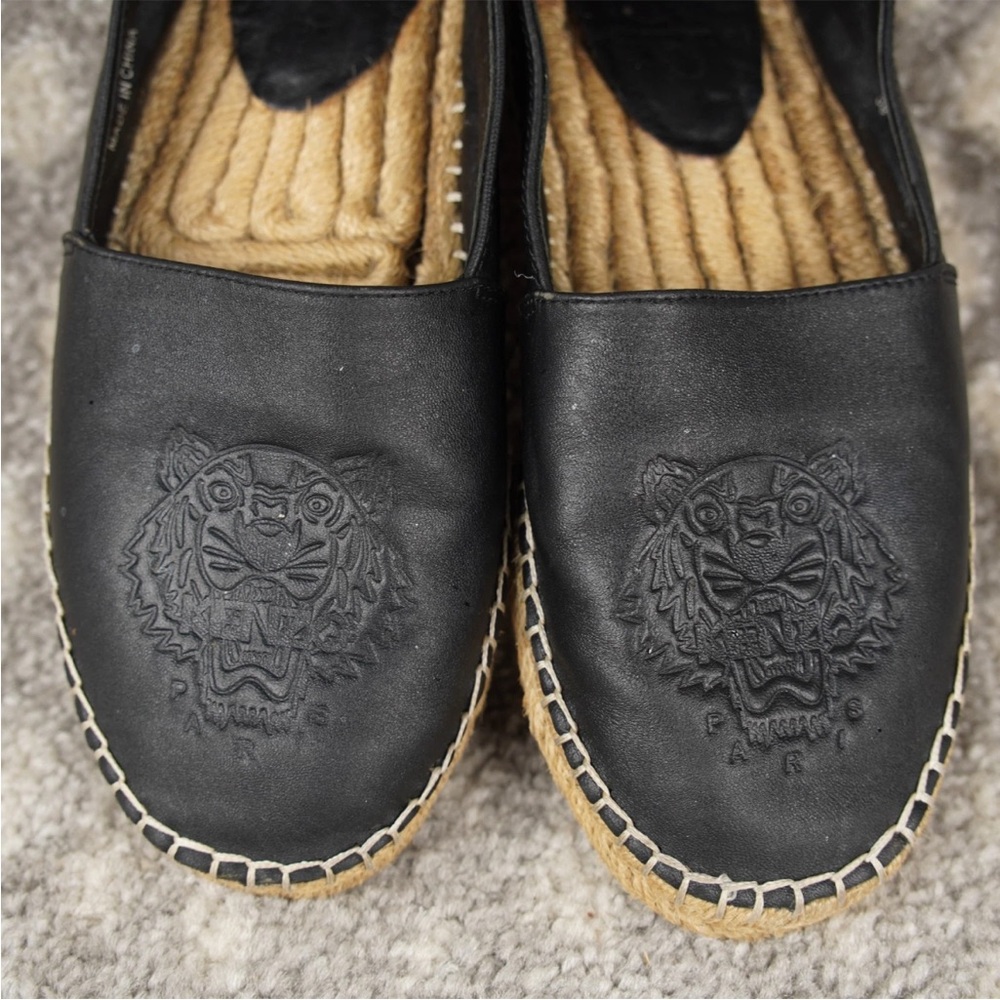 Kenzo Classic Tiger Head Canvas Leather Espadrille Womens EU 38 US 7 Black - Picture 12 of 12